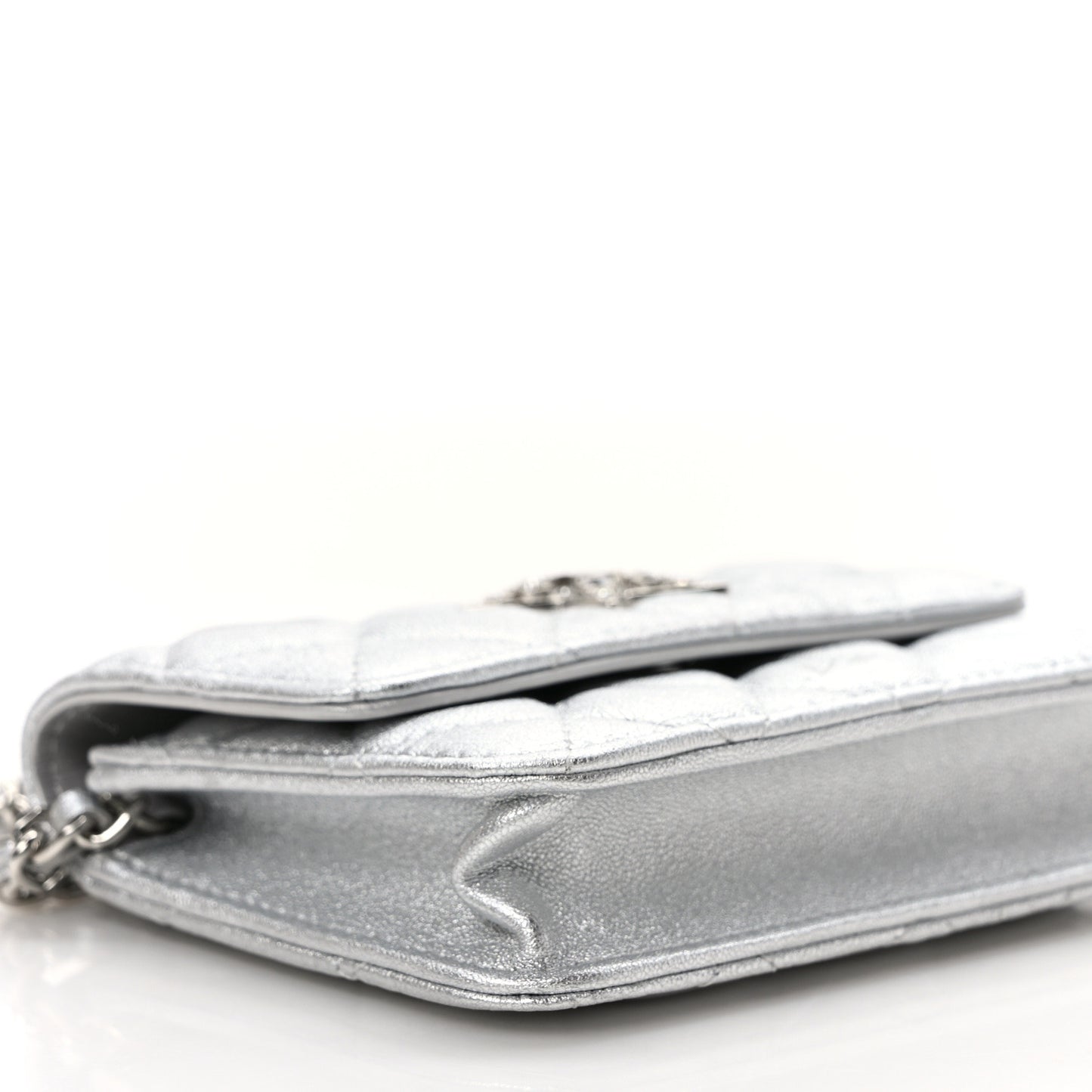 Metallic Goatskin Quilted Star Flap Waist Belt Bag Silver