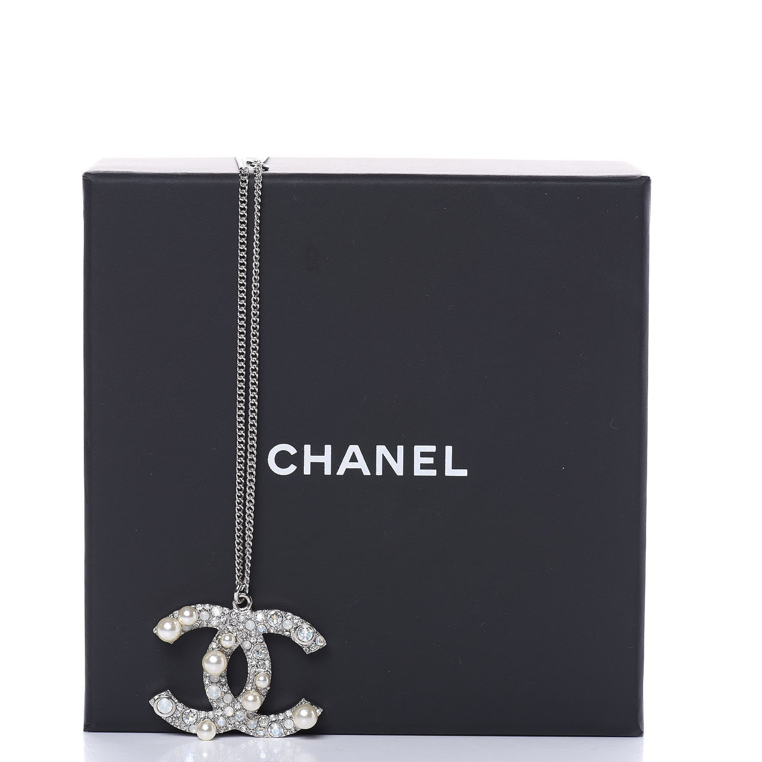 Chanel Crystal Pearl CC Pendant Necklace Silver 6 of 6
