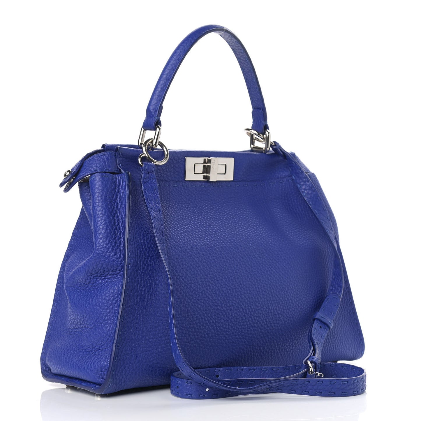 Cuoio Romano Selleria Bi-Color Medium Peekaboo Iconic Satchel Blue Neon Latte