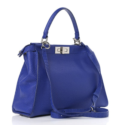 Fendi Cuoio Romano Selleria Bi-Color Medium Peekaboo Iconic Satchel Blue Neon Latte 3 of 11