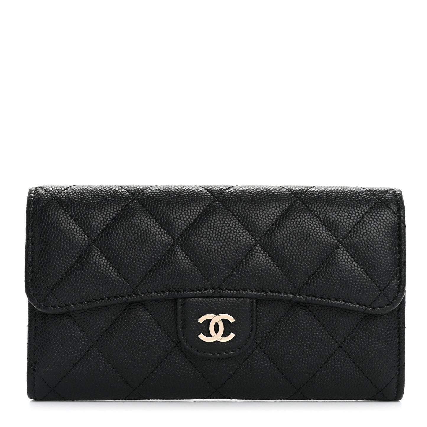 Caviar Quilted Medium Gusset Flap Wallet Black