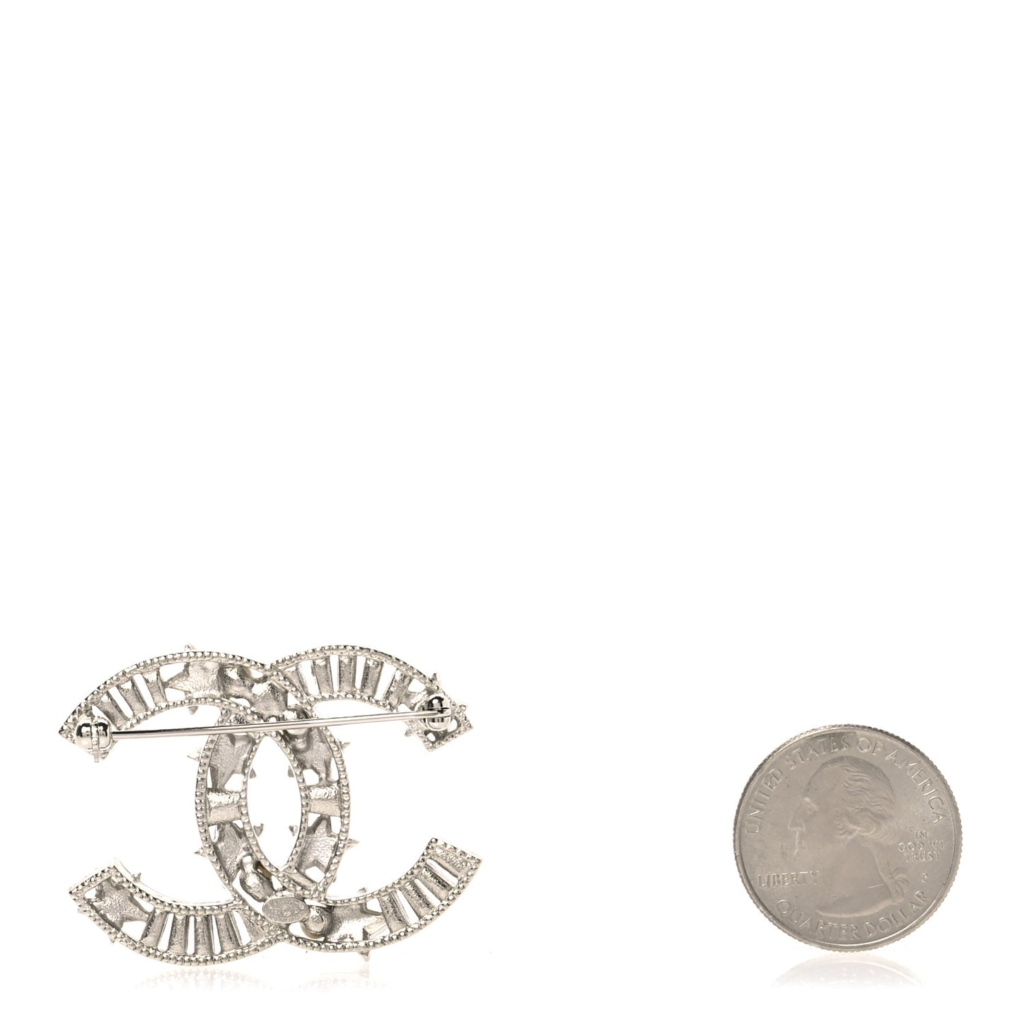 Crystal Pearl CC Star Coco Flapper Brooch Silver