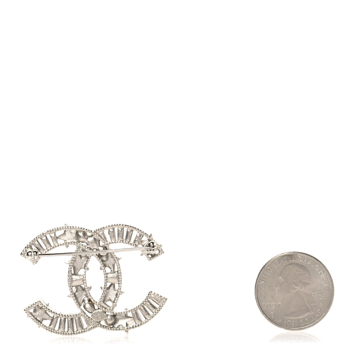 Chanel Crystal Pearl CC Star Coco Flapper Brooch Silver 2 of 4