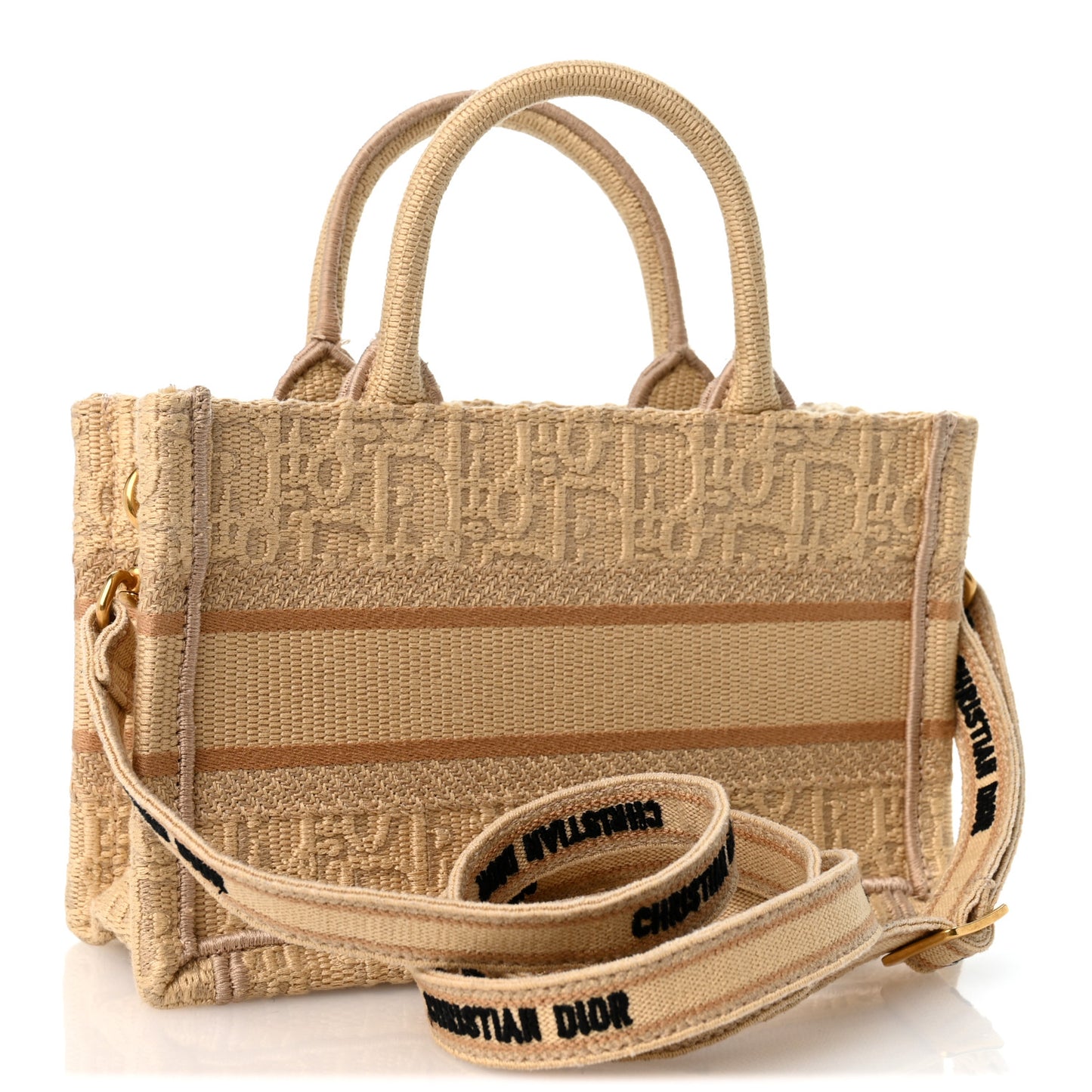 Raffia Oblique Mini Toile De Jouy Book Tote With Strap Beige