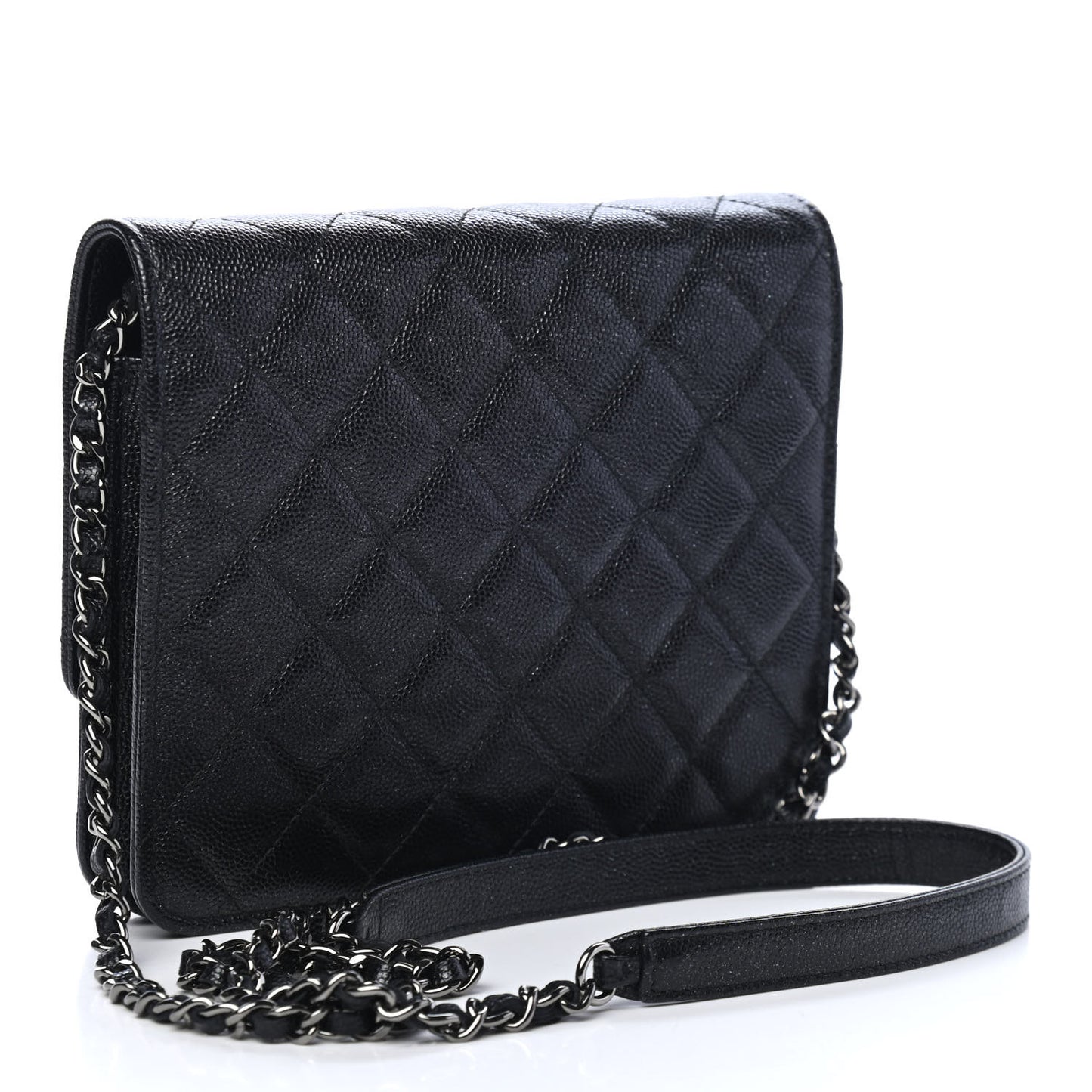Iridescent Caviar Quilted Square Wallet On Chain WOC Black