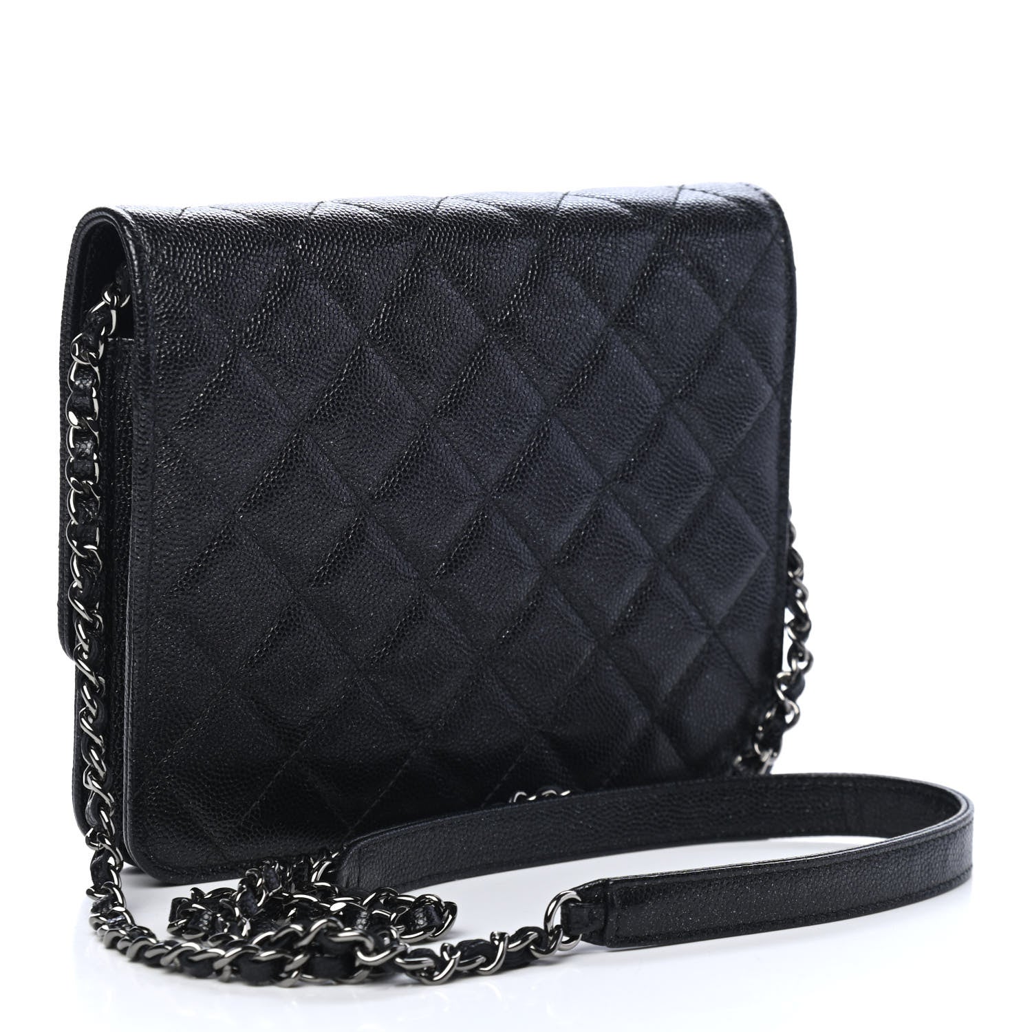 Chanel Iridescent Caviar Quilted Square Wallet On Chain WOC Black 2 of 4