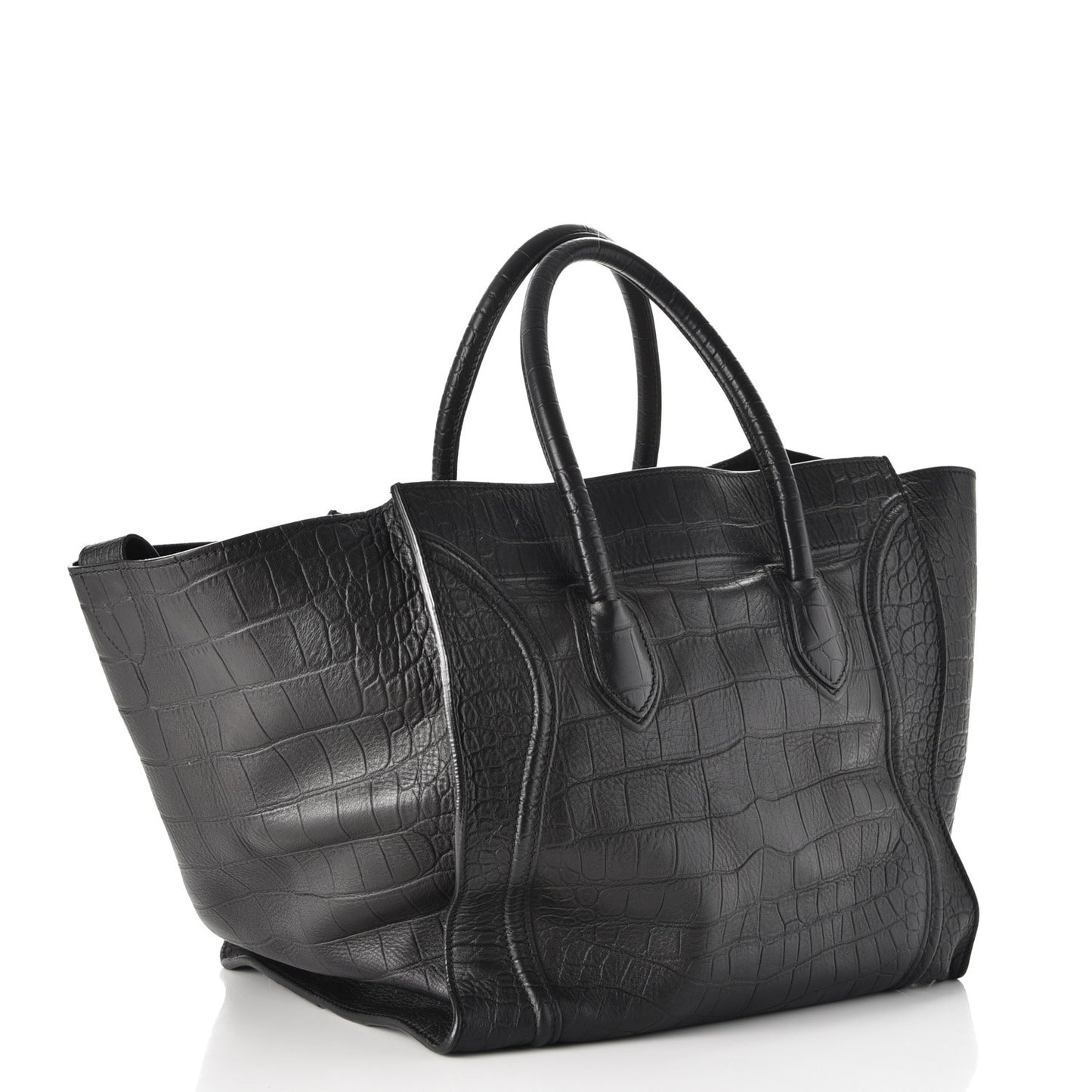 Crocodile Embossed Calfskin Large Phantom Luggage Black