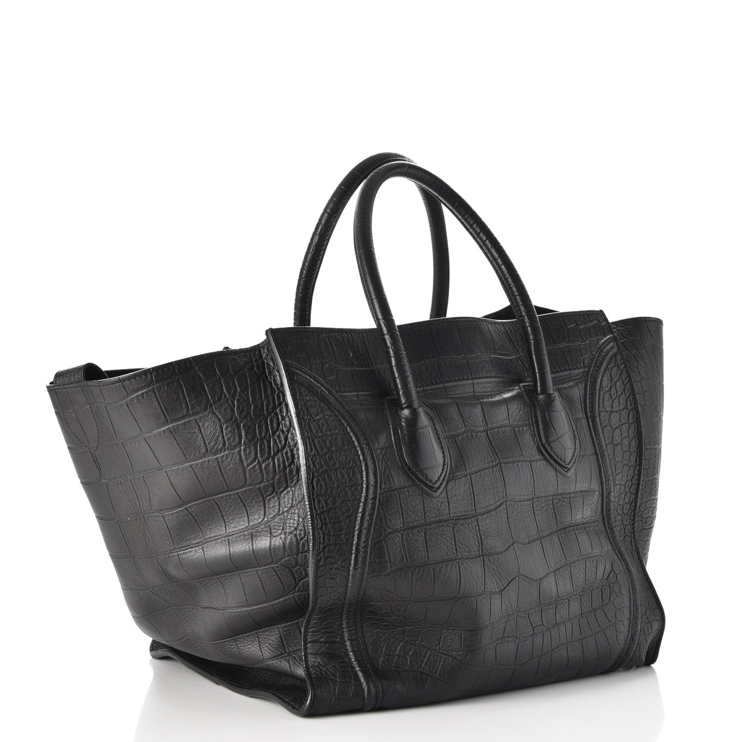 Celine Crocodile Embossed Calfskin Large Phantom Luggage Black 3 of 14