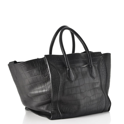 Celine Crocodile Embossed Calfskin Large Phantom Luggage Black 3 of 14
