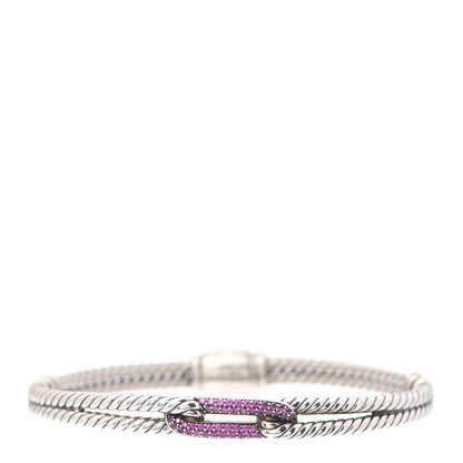 David Yurman Sterling Silver Pave Pink Sapphire 7mm Mini Loop Labyrinth Bracelet 1 of 5