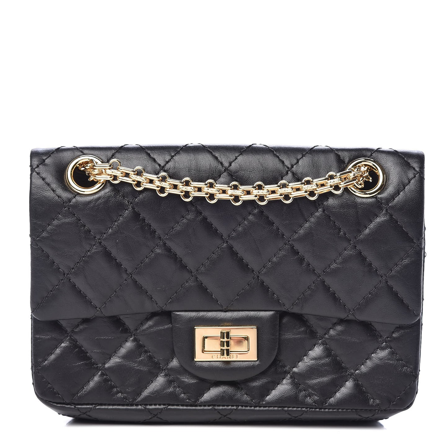 Aged Calfskin Quilted 2.55 Reissue Mini Flap Black