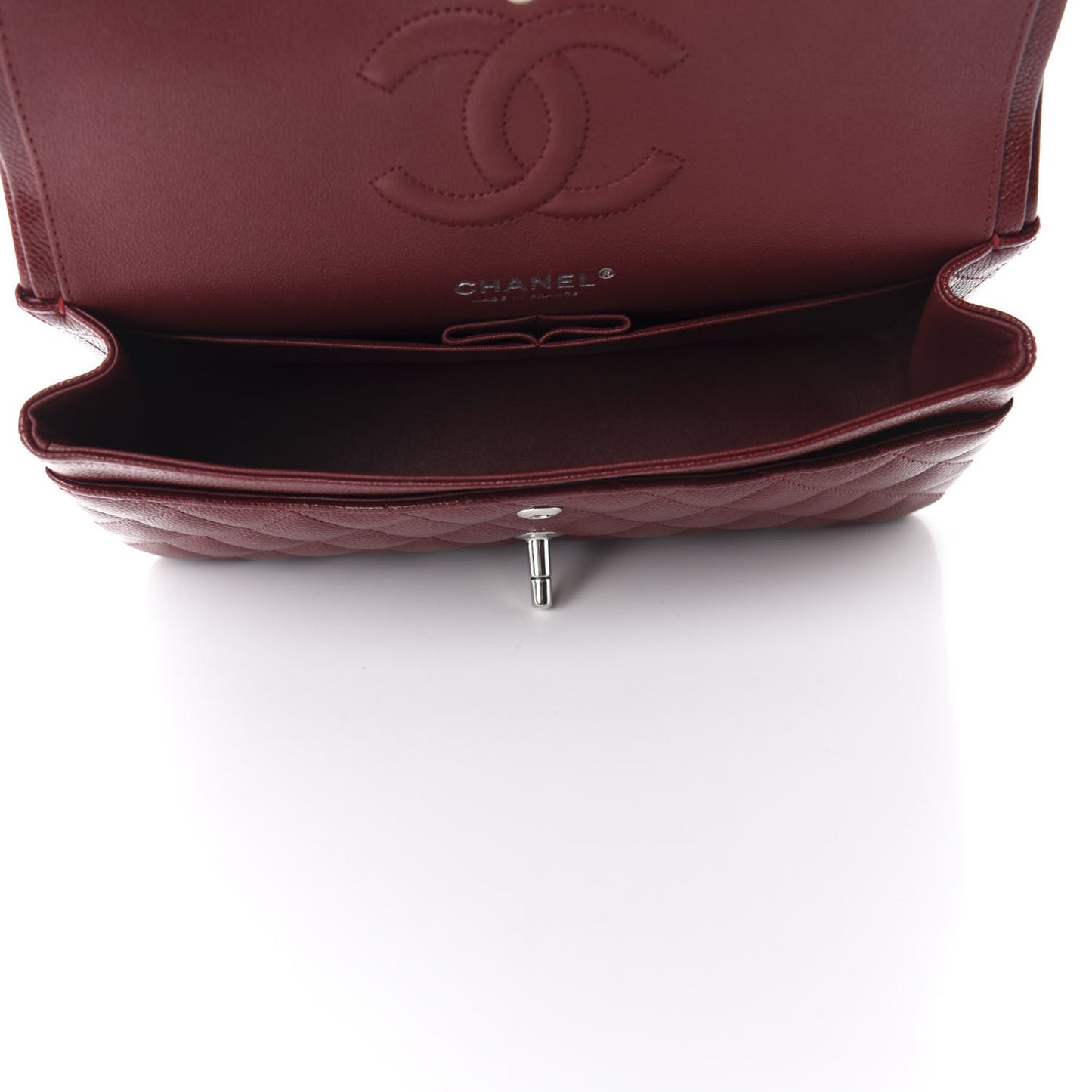 Caviar Quilted Medium Double Flap Dark Red