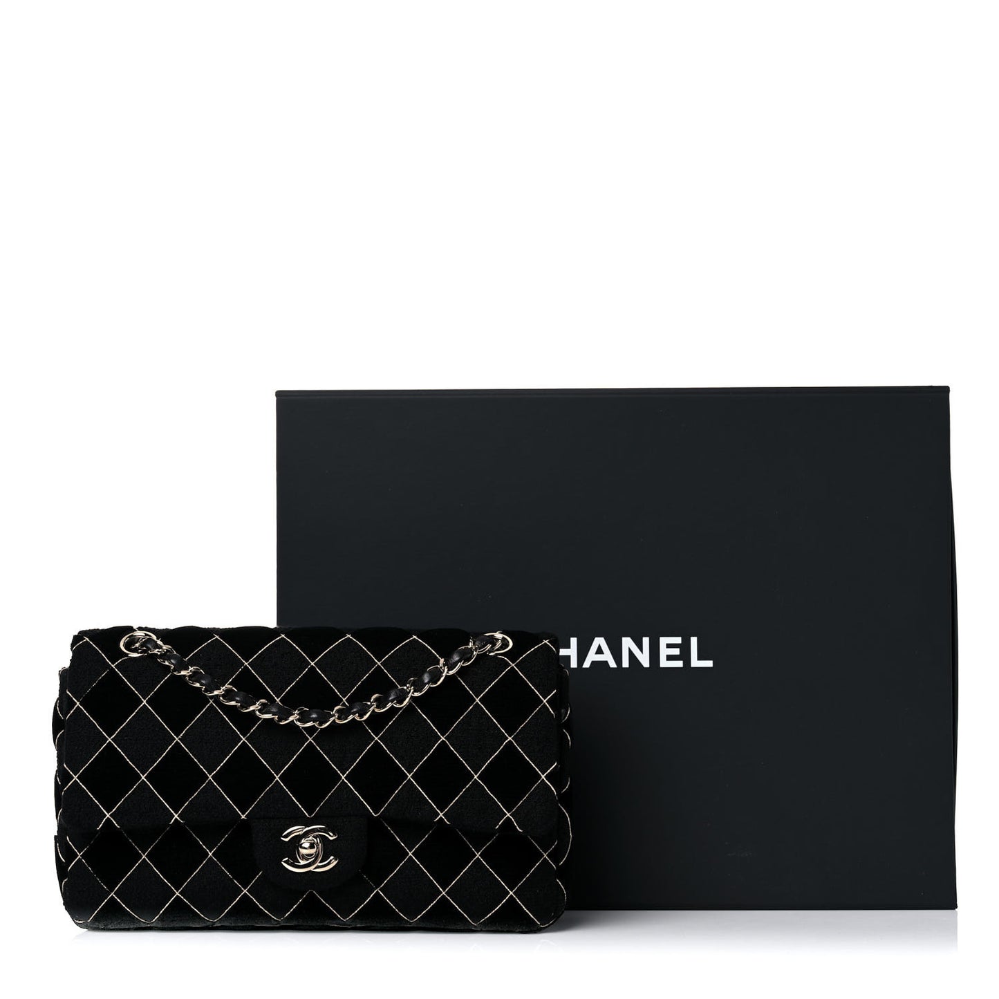 Velvet Tweed Quilted Medium Double Flap Black
