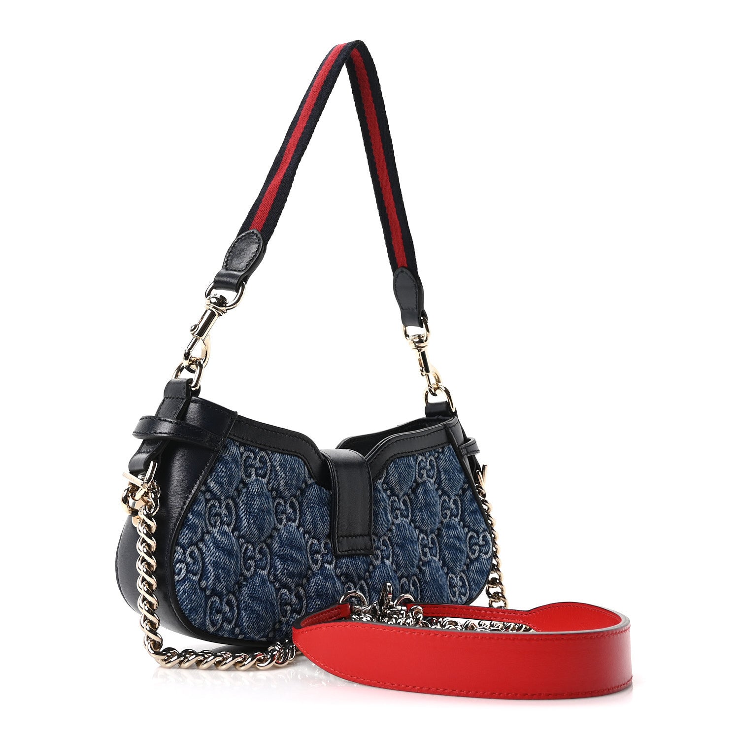 Gucci Denim GG Monogram Mini Moon Side Shoulder Bag Blue 2 of 10