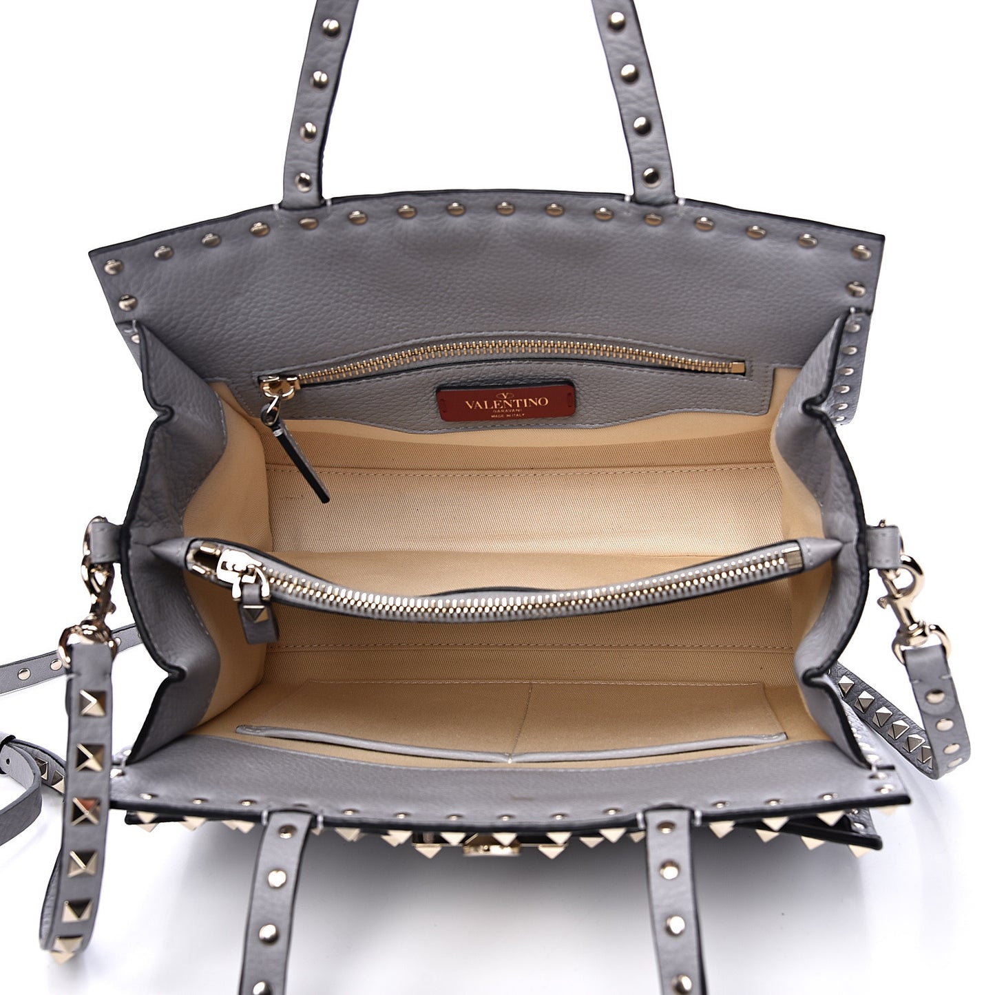 Grained Calfskin Small Rockstud Double Bag Pastel Grey