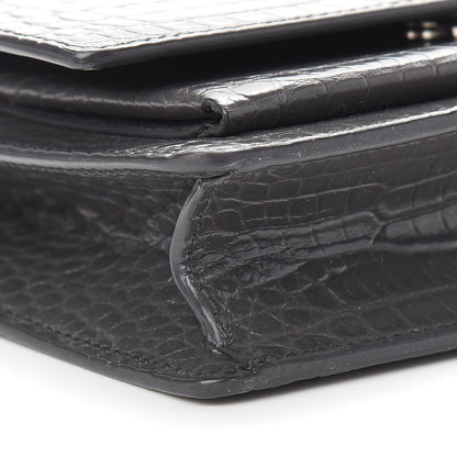 Saint Laurent Calfskin Crocodile Embossed Monogram Sunset Chain Wallet Graphite 7 of 8