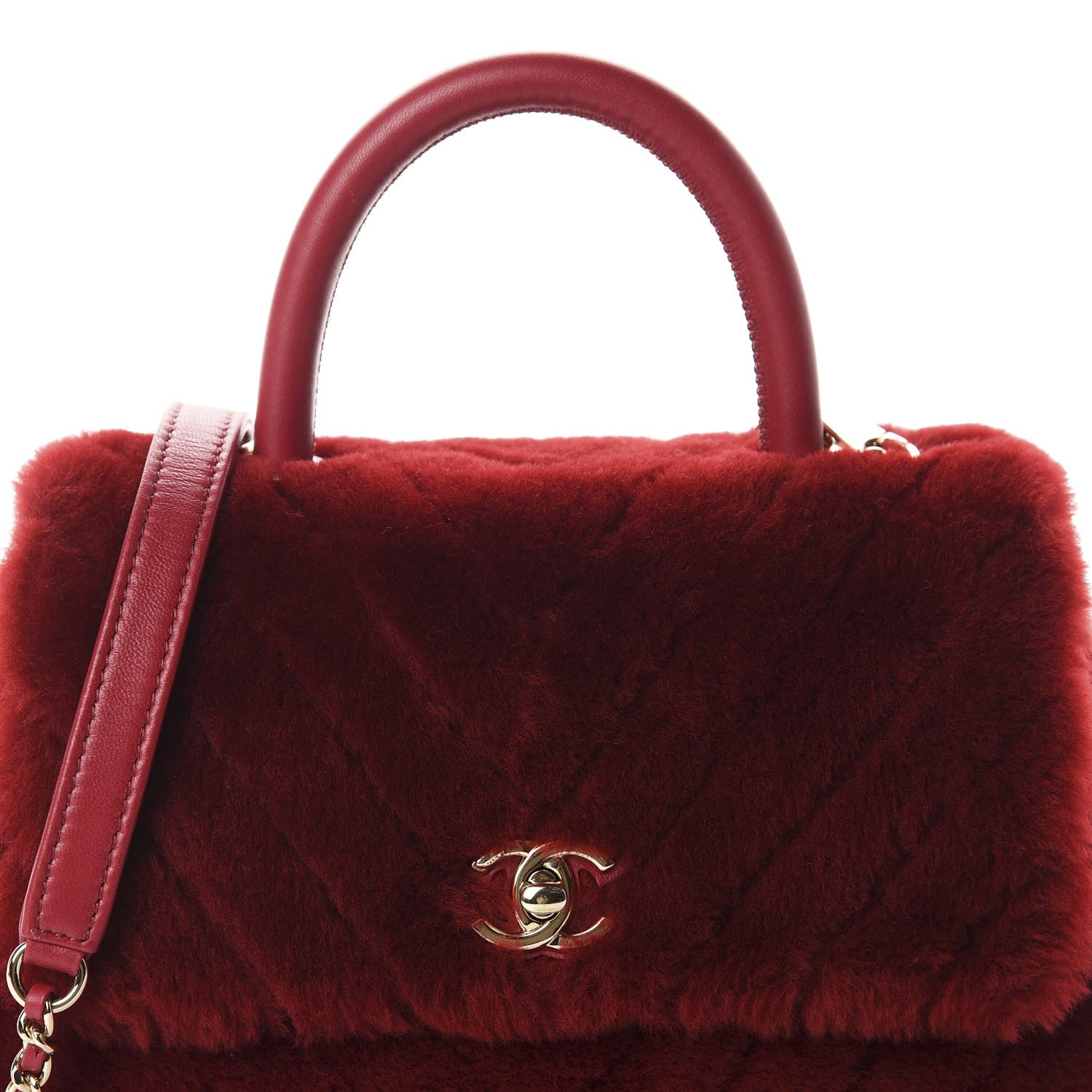 Chanel Shearling Lambskin Coco Handle Flap Dark Red 10 of 10