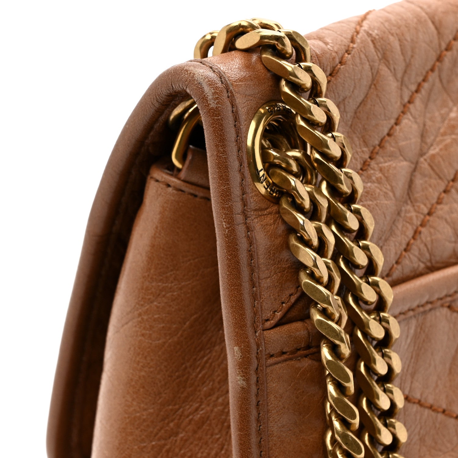 Saint Laurent Crinkled Calfskin Matelasse Monogram Medium Niki Chain Satchel Caramel 13 of 17