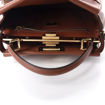 Fendi Vitello Seta Shiny Nappa Medium 3 Pocket Peekaboo Iconic Satchel Rust 6 of 12