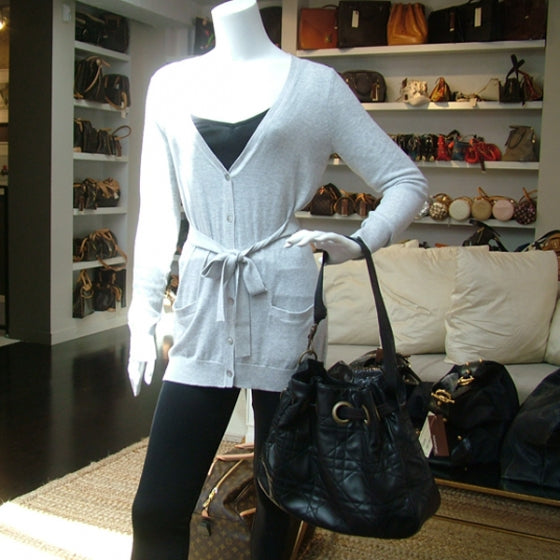 Leather Medium Cannage Tote Black