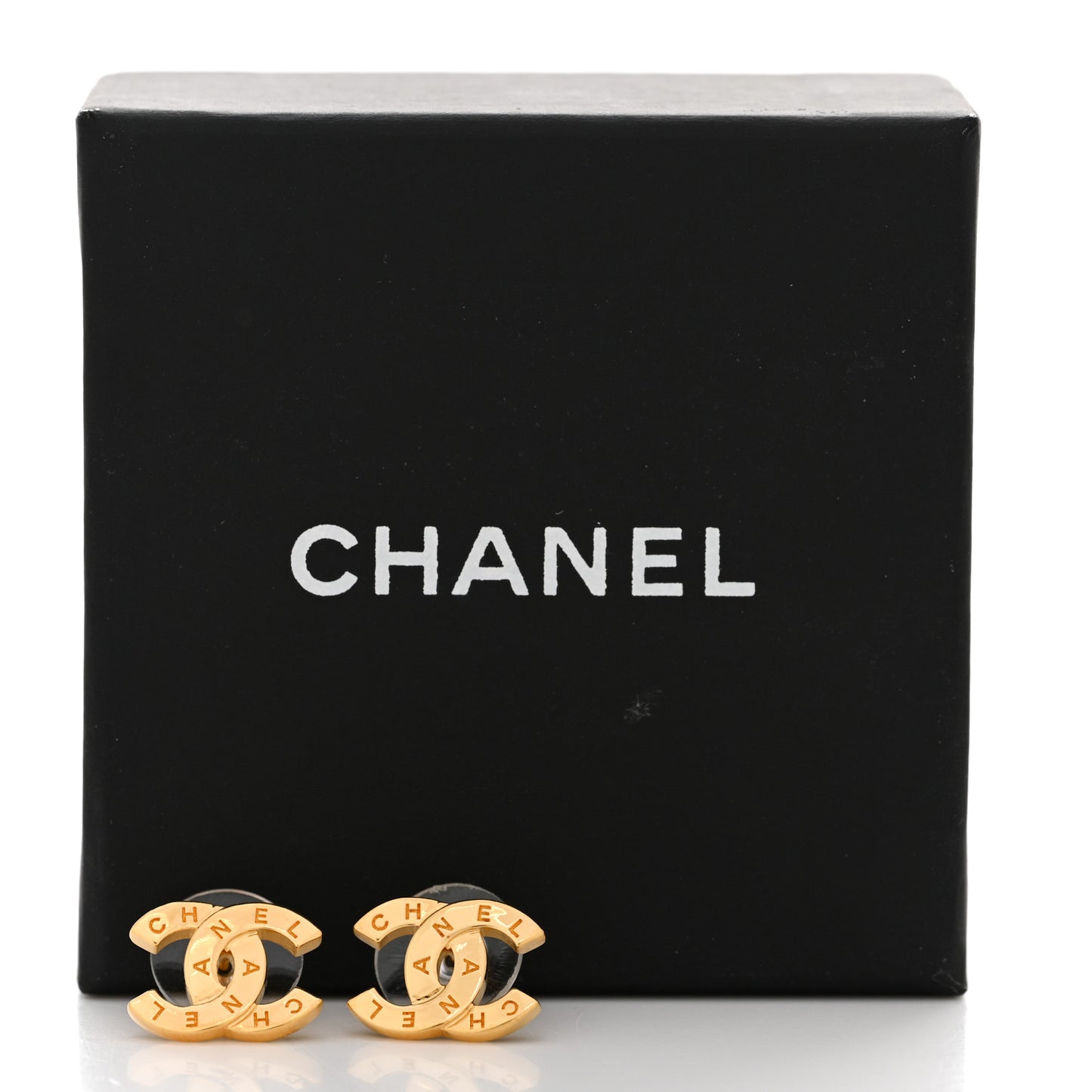 Metal CC Paris Button Stud Earrings Gold