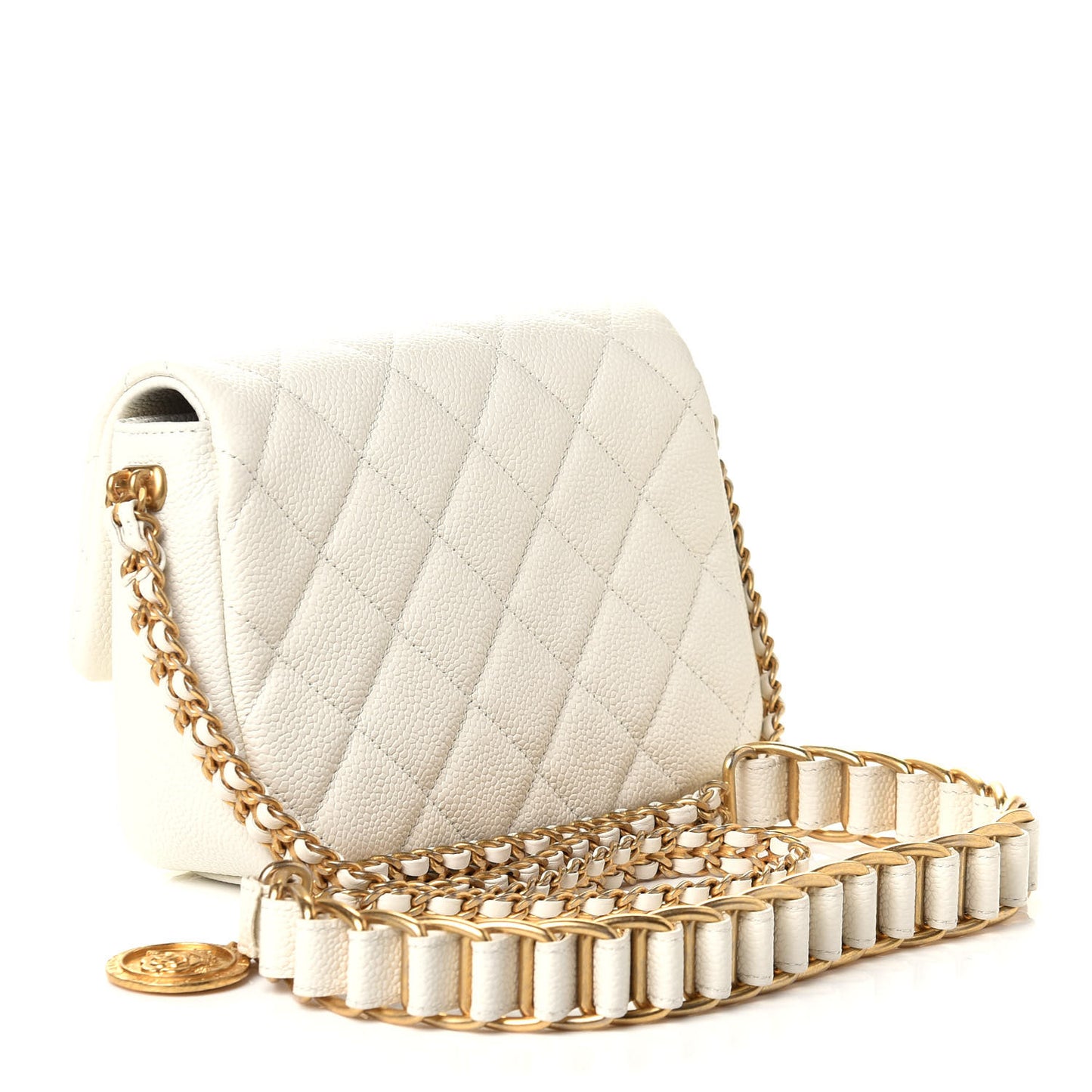 Caviar Quilted Mini Chain Soul Flap White