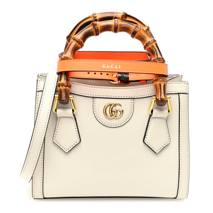 Gucci Wonka Grain Calfskin Mini Diana Tote Bag Mystic White Orange Fluo 1 of 9