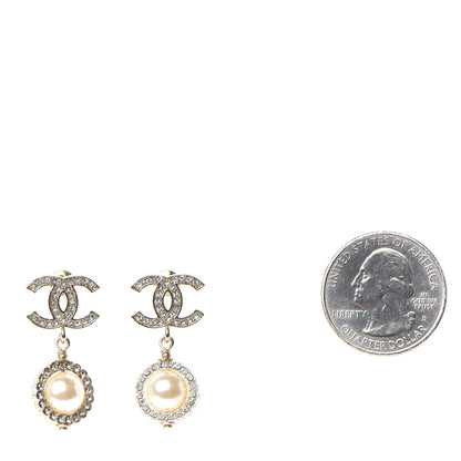 Chanel Crystal Pearl CC Drop Earrings Gold 2 of 4