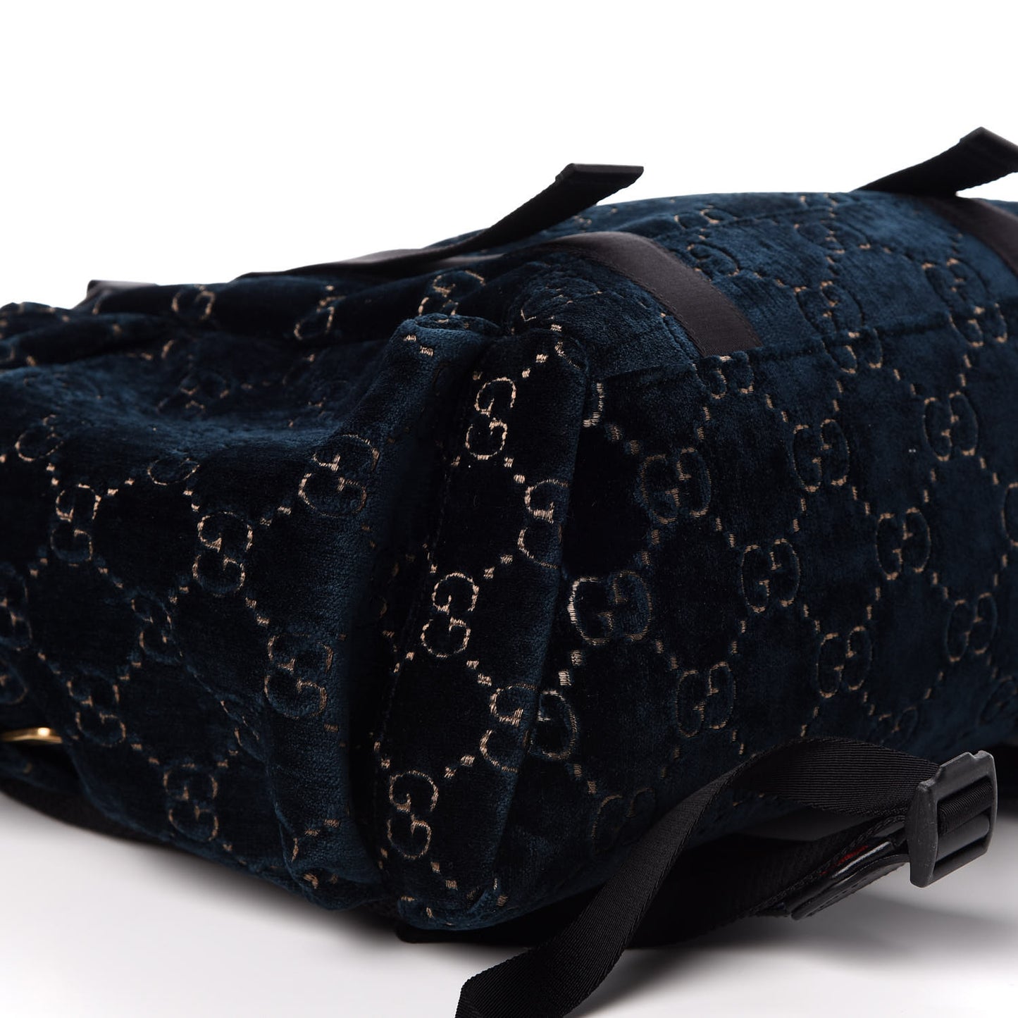 Velvet GG Monogram Web Medium Double Buckle Backpack Blue Beige Black