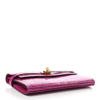 Hermes Shiny Alligator Kelly Longue Wallet Rose Scheherazade 4 of 8