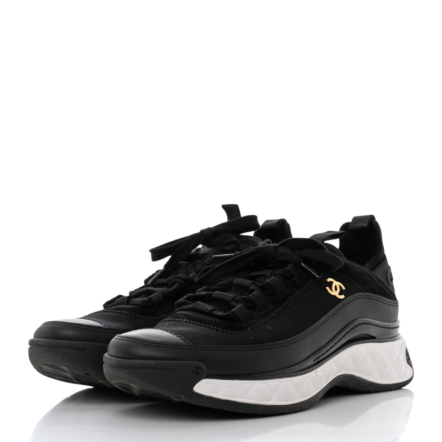 Velvet Calfskin Mixed Fibers CC Sneakers 40.5 Black