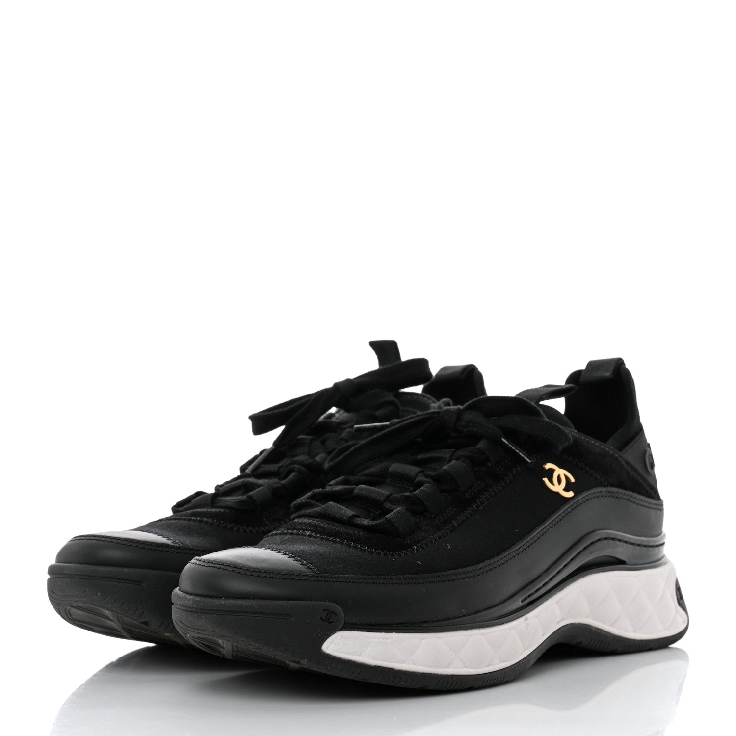 Chanel Velvet Calfskin Mixed Fibers CC Sneakers 40.5 Black 3 of 8