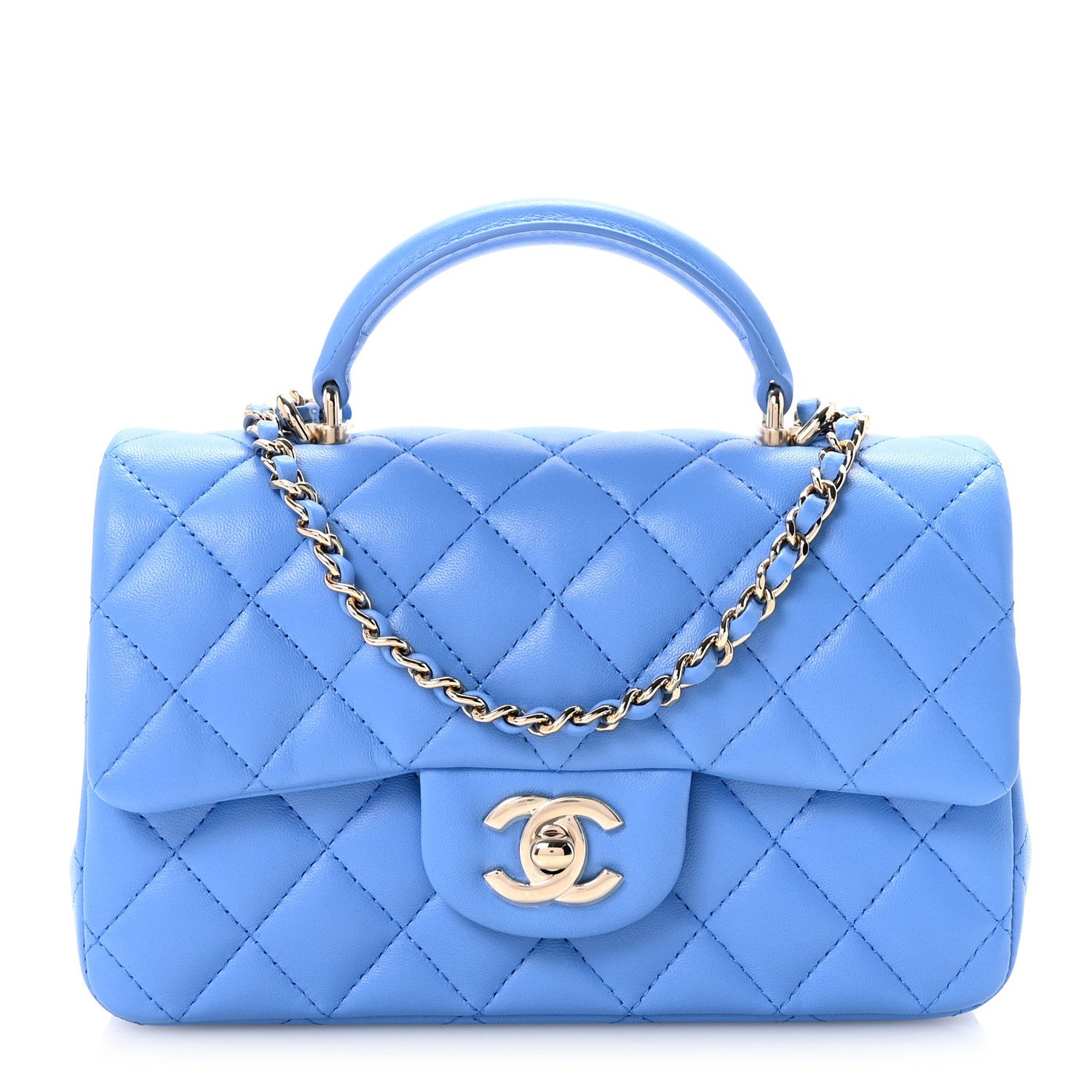 Chanel Lambskin Quilted Mini Top Handle Rectangular Flap Blue 1 of 11