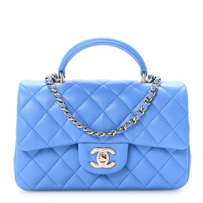 Chanel Lambskin Quilted Mini Top Handle Rectangular Flap Blue 1 of 11
