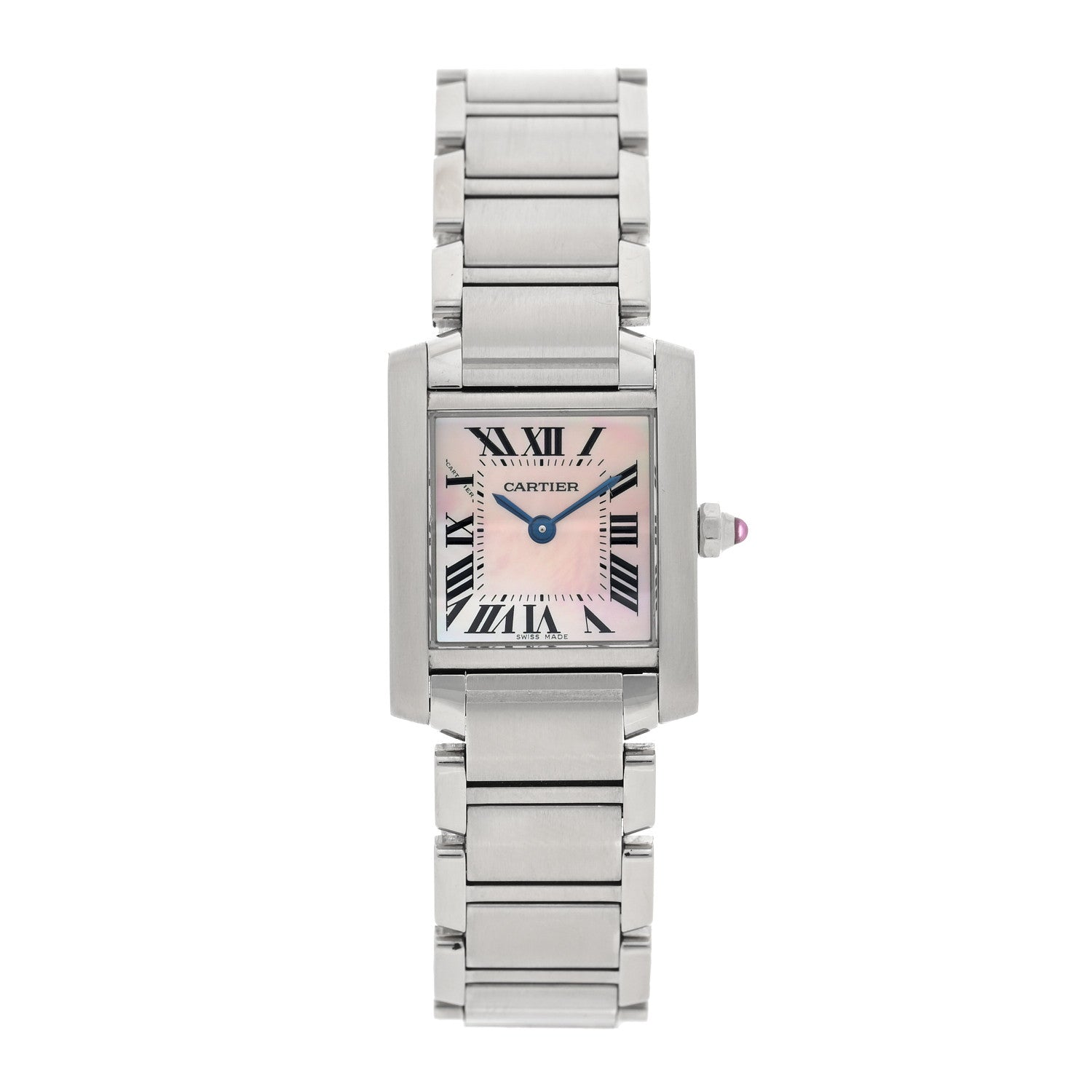 Cartier Stainless Steel Pink Mother of Pearl 20mm Tank Francaise Quartz Watch 1 of 4