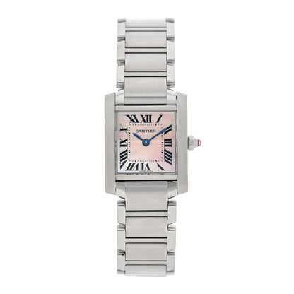 Cartier Stainless Steel Pink Mother of Pearl 20mm Tank Francaise Quartz Watch 1 of 4