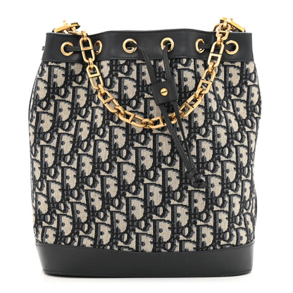 Christian Dior Oblique Drawstring Chain Large Bucket Bag Blue 1 of 10