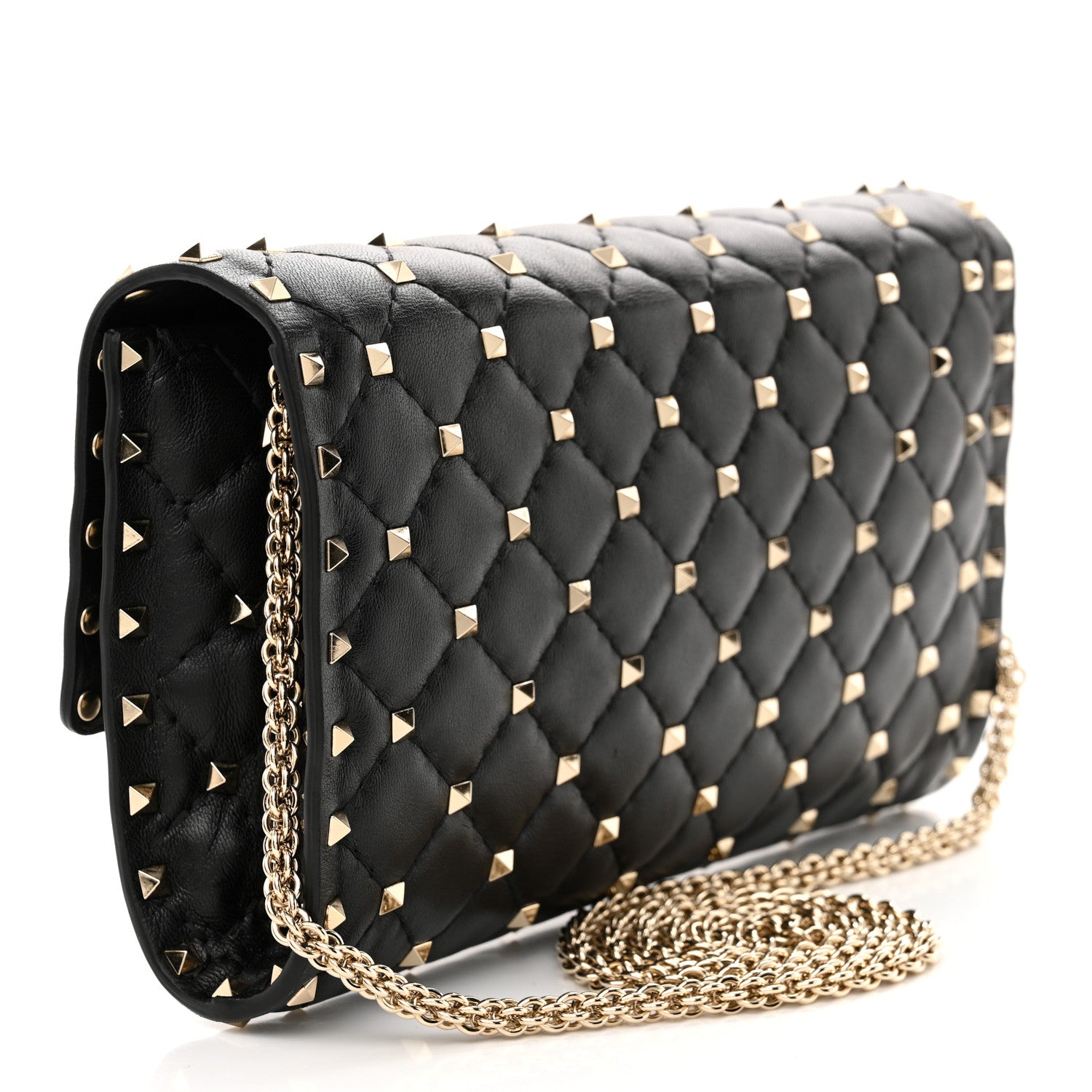 Valentino Garavani Lambskin Rockstud Spike Wallet on Chain Black 3 of 10