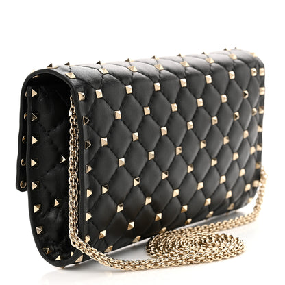 Valentino Garavani Lambskin Rockstud Spike Wallet on Chain Black 3 of 10