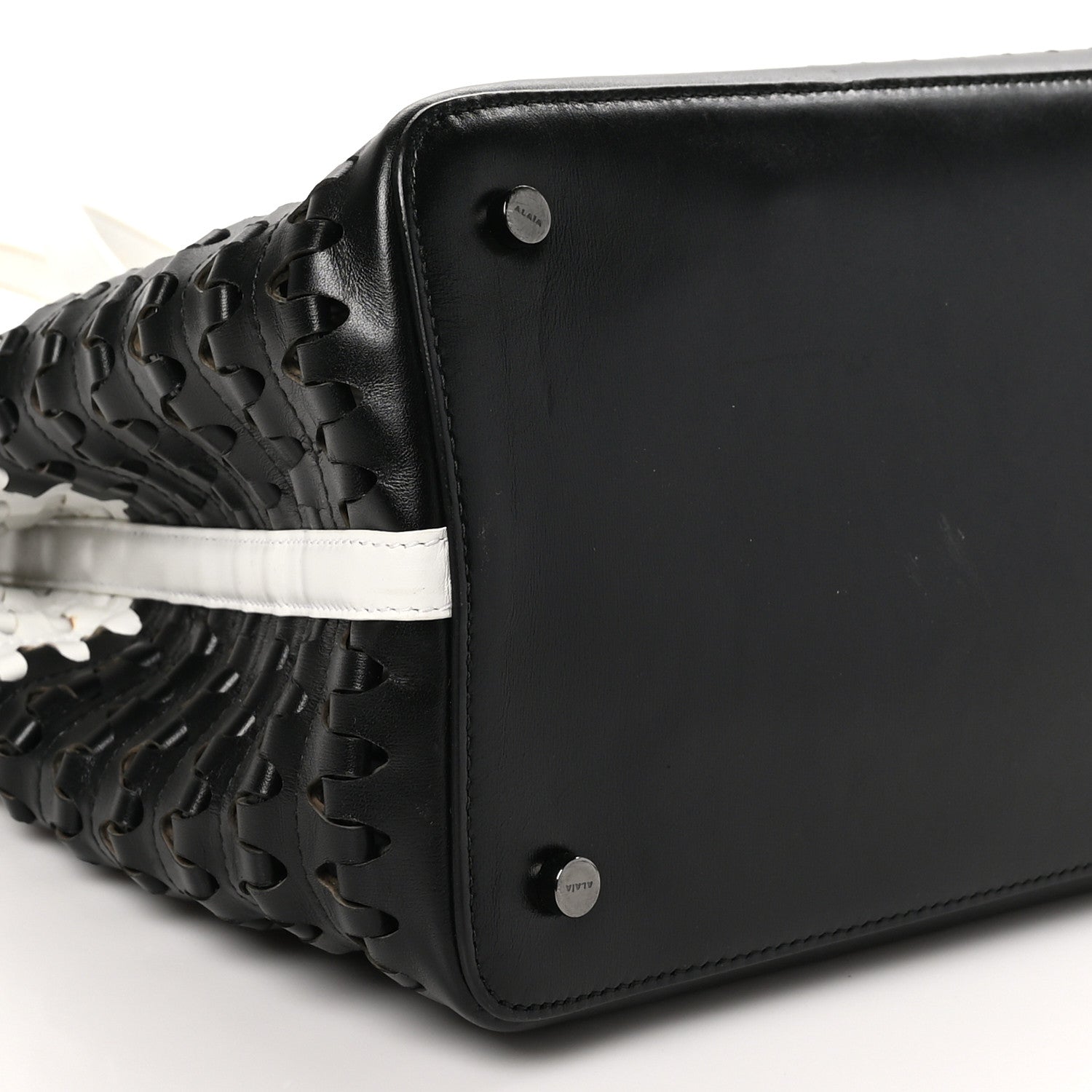 Alaia Woven Calfskin Mina Tote Black White 8 of 9