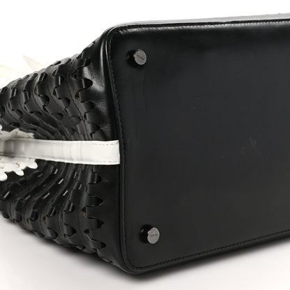 Alaia Woven Calfskin Mina Tote Black White 8 of 9