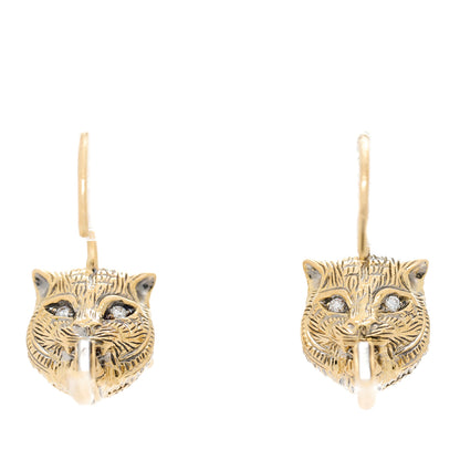 Gucci 18K Yellow Gold Diamond Black Onyx Le Marche Des Merveilles Feline Earrings 4 of 5