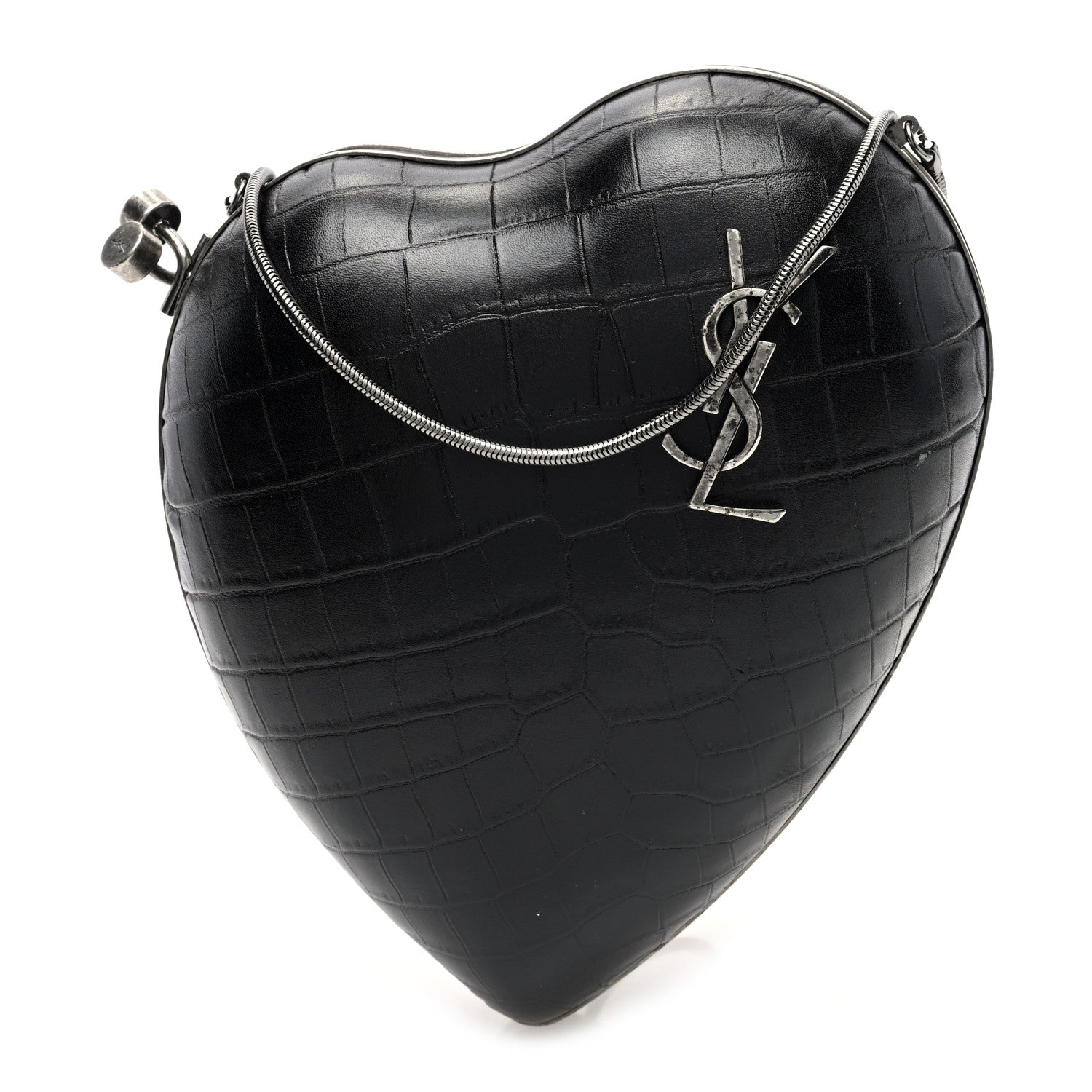 Saint Laurent Calfskin Crocodile Embossed Monogram Love Box Bag Black 1 of 9