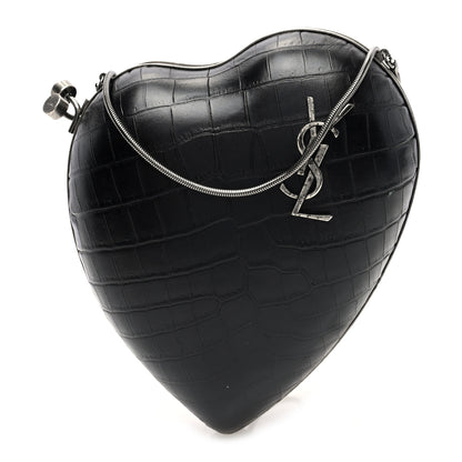 Saint Laurent Calfskin Crocodile Embossed Monogram Love Box Bag Black 1 of 9