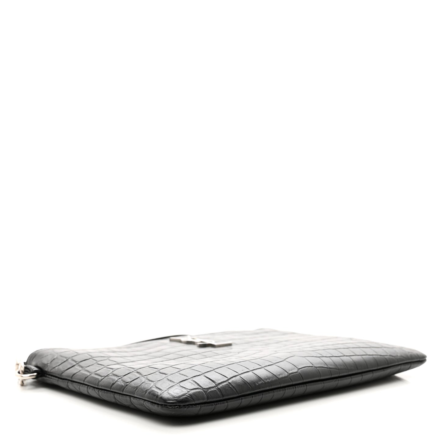 Calfskin Crocodile Embossed Monogram Zip Pouch Black
