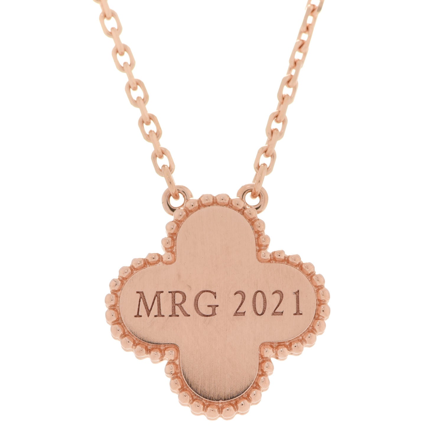 Van Cleef & Arpels 18K Rose Gold Diamond Rhodonite Vintage Alhambra Pendant Necklace 4 of 7
