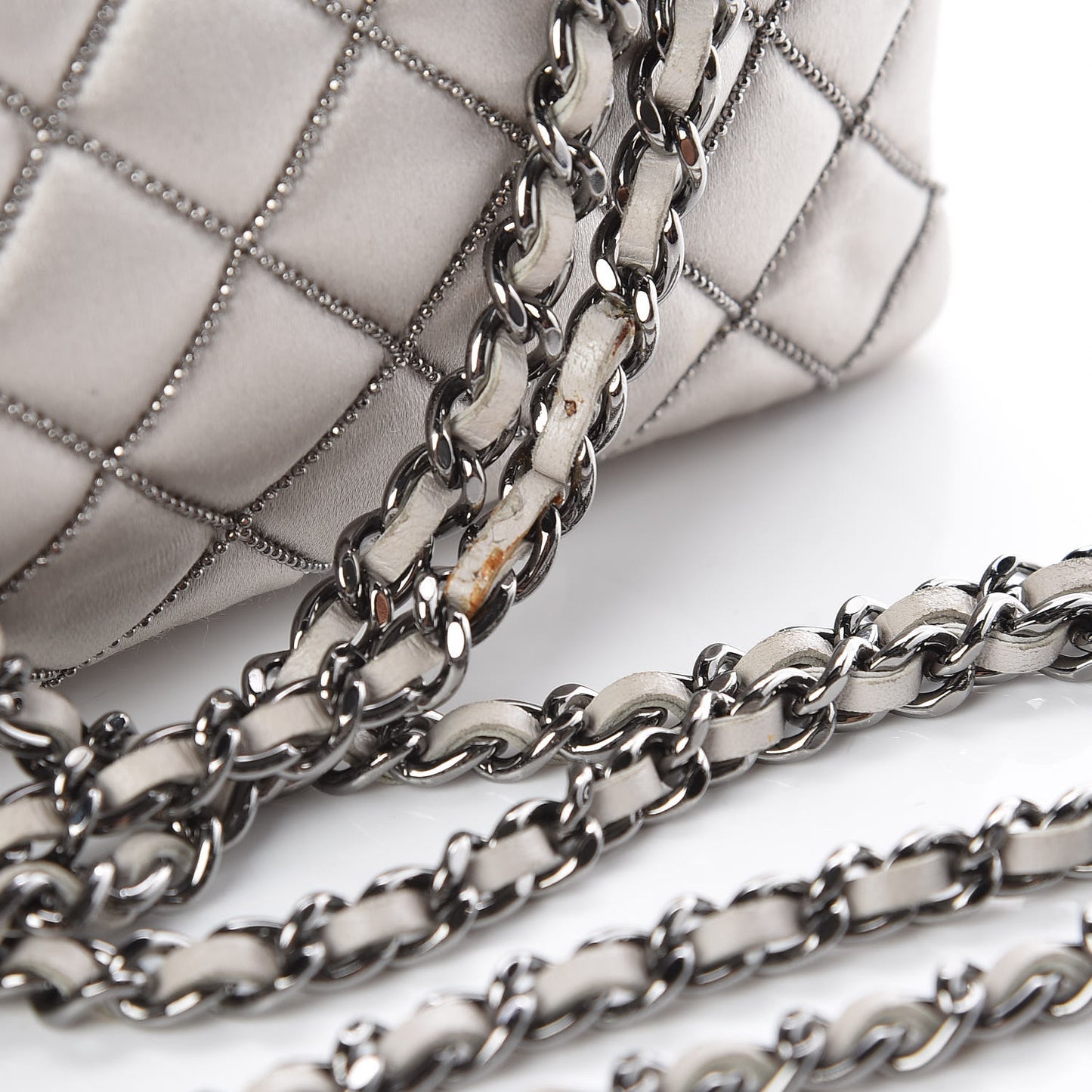 Satin Beaded Single Flap Silver
