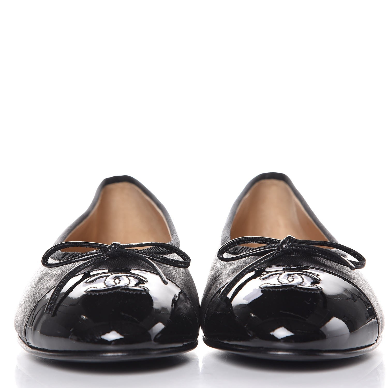Chanel Lambskin Patent Cap Toe Ballerina Flats 40.5 Black 2 of 7