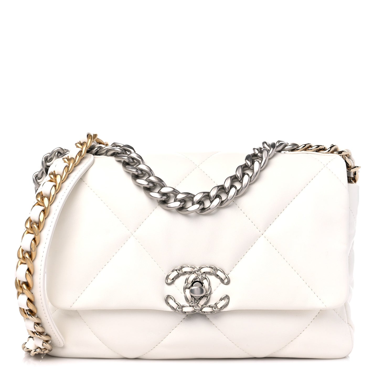 Lambskin Quilted Medium Chanel 19 Flap White