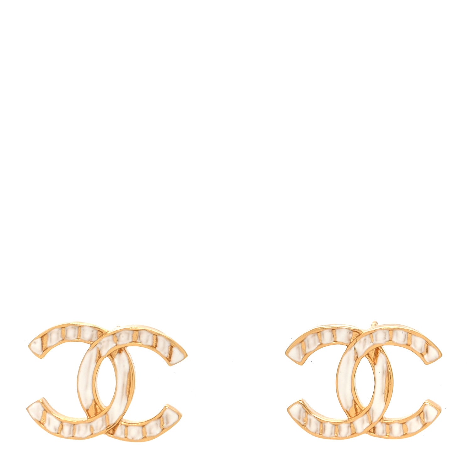 Chanel Metal CC Earrings Gold White 1 of 4